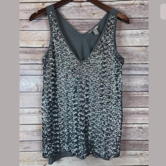 BANANA REPUBLIC Sequins Sleeveless V-Neck Top, S - Picture 2 of 5